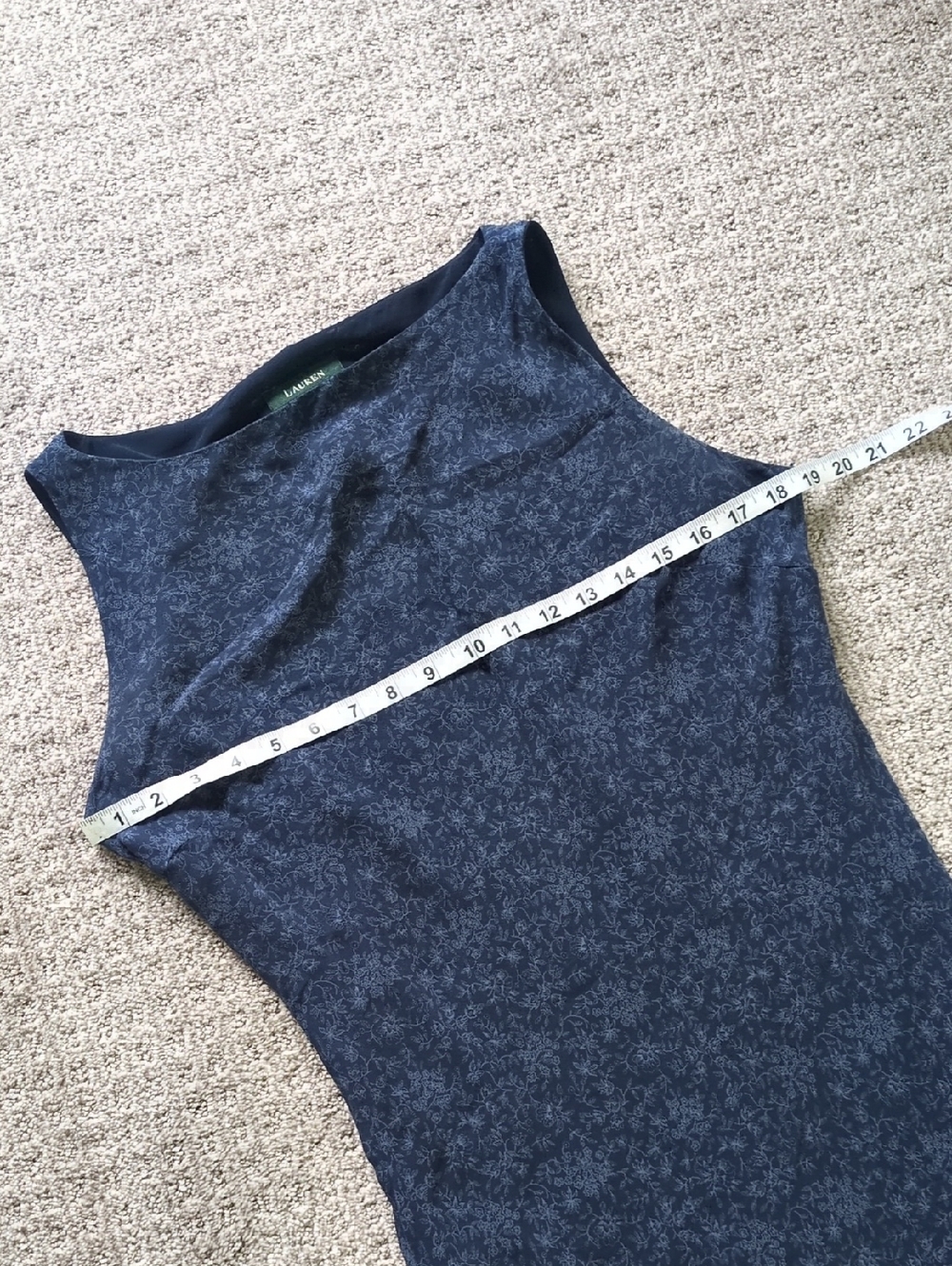 STUNNING Ralph Lauren Navy Blue Silk Floral Boatneck Midi Dress, Size 12 - Picture 5 of 9